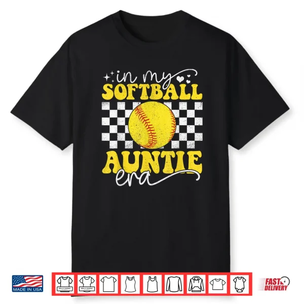 In My Softball Auntie Era Groovy Retro Proud Softball Auntie Shirt