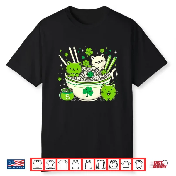 Irish Ramen Cats Cute Anime St Patrick’S Day Women Girls Shirt
