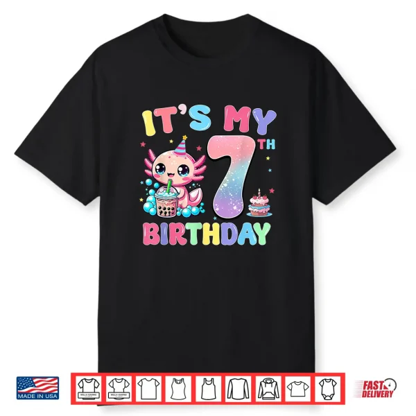 It’S My 7Th Birthday Axolotl Bubble Boba Tea Anime 7 Years Shirt
