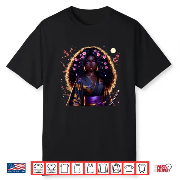 Japanese Anime Samurai Girl Black Cat Women Black Woman Shirt