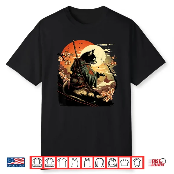 Japanese Art Cat Ninja Ukiyo E Anime Style Samurai Cat Shirt