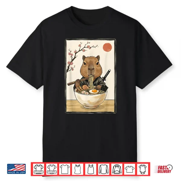 Japanese Art Kawaii Ramen Anime Novelty Funny Capybara Shirt