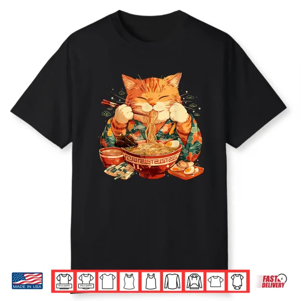 Japanese Art Ramen Cat Ninja Ukiyo E Anime Style Samurai Cat Shirt