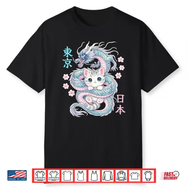 Japanese Dragon Kawaii Kitten Cute Cat Pastel Anime Lover Shirt