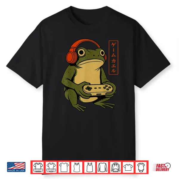 Japanese Gamer Frog Art Men Women Boys Funny Vintage Gaming Shirt