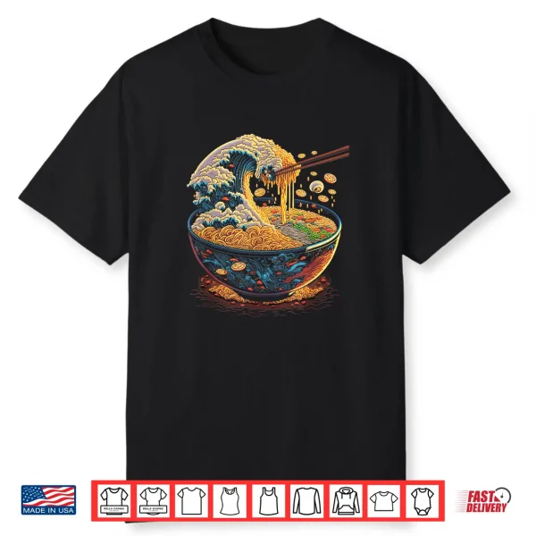 Japanese Kanagawa Wave Ramen Graphic Retro Anime Noodles Art Shirt