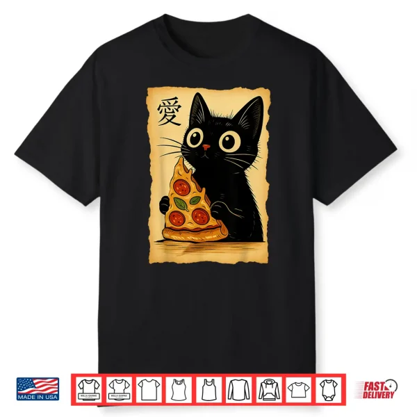 Japanese Kawaii Anime Cat Pizza Aesthetic Cat Eating Pizza Shirt