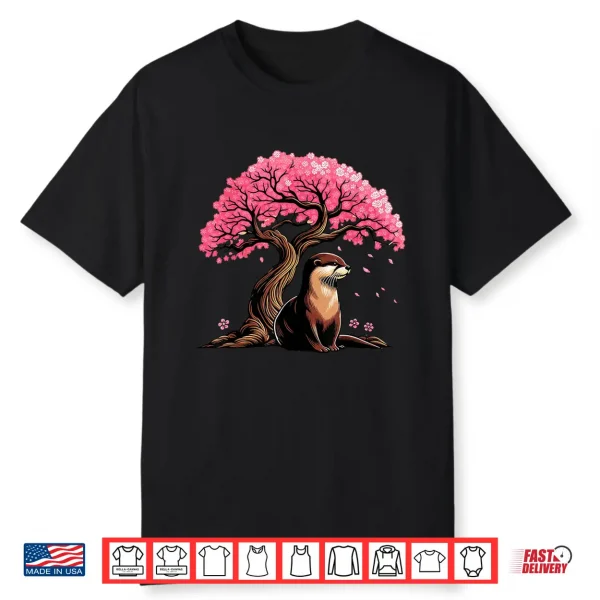 Japanese Otter Cherry Blossoms Kawaii Sakura Art Shirt