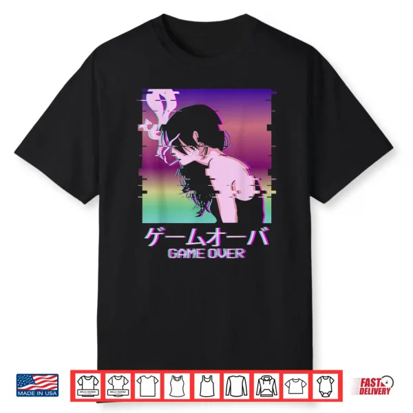 Japanese Vaporwave Sad Anime Girl Game Over Aesthetic Shirt