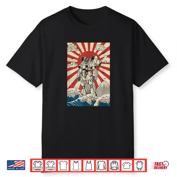 Japanese Mecha Anime Robot Kanagawa Great Wave Manga Shirt