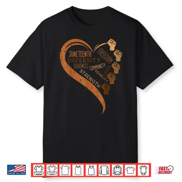 Juneteenth Heart Fists Black History Melanin Men Women Kids Shirt