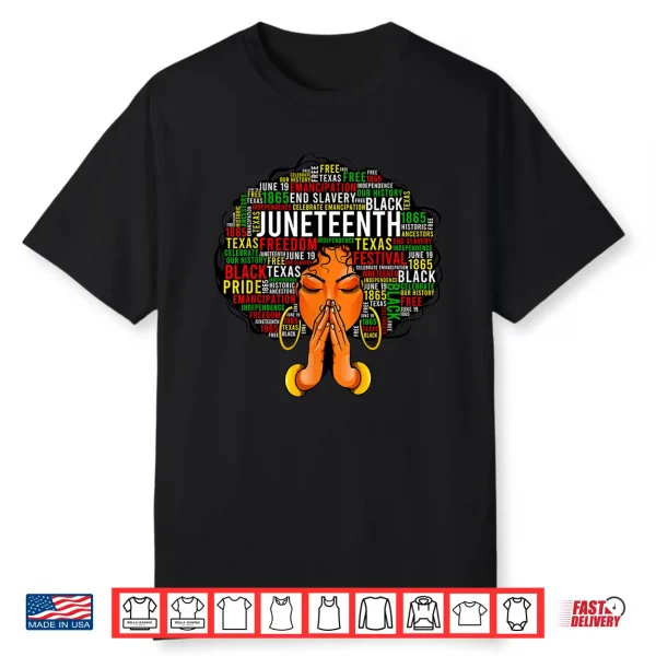 Juneteenth Melanin Black Women Natural Hair Afro Word Art Shirt