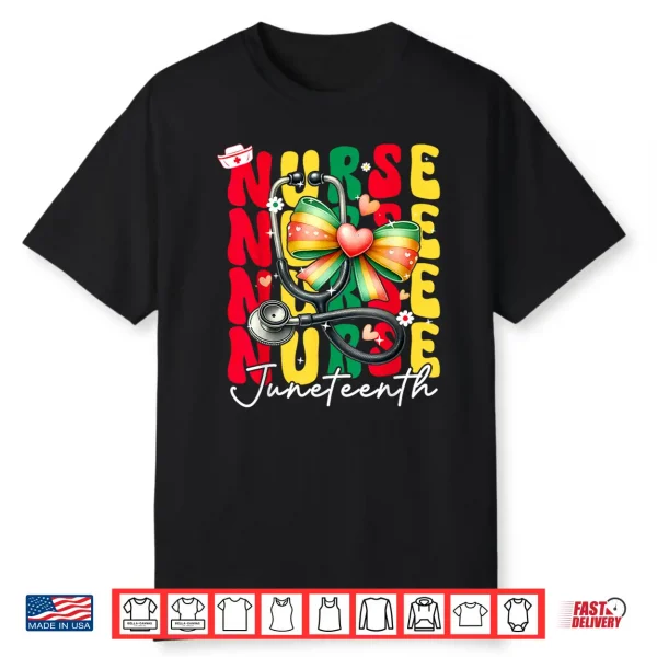 Juneteenth Scrubs Groovy African Bow Juneteenth Nurse Women Shirt