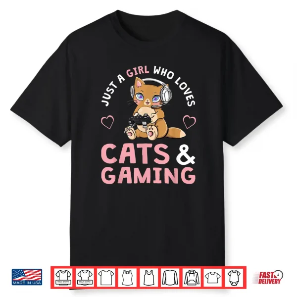 Just A Girl Who Loves Cats And Gaming Cute Gamer Cat Shirt