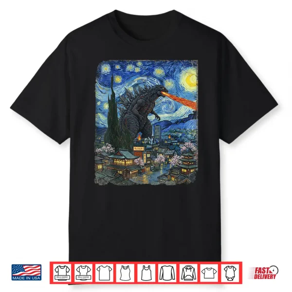 Kaiju Monster Japanese Vangogh Starrynight Vintage Shirt