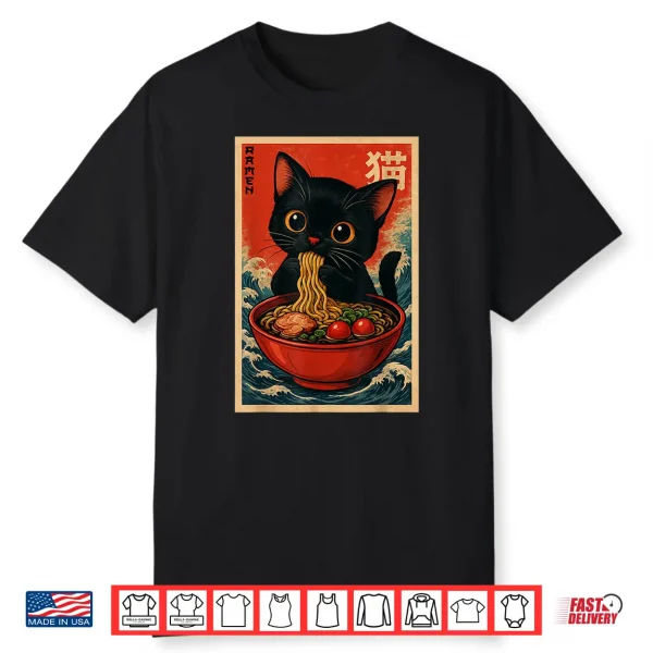 Kawaii Anime Cat Ramen Japanese Graphic Tees Men Women Teens Shirt