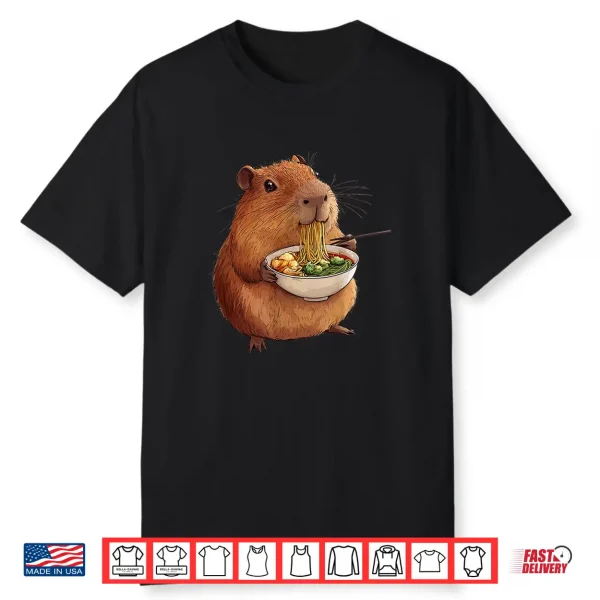 Kawaii Capybara Eating Ramen Noodles Anime Japanese Shirt
