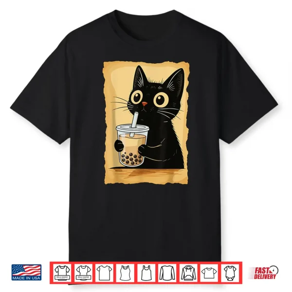 Kawaii Cat Driking Bubble Tea Cute Anime Kitty Slice Shirt