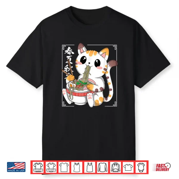 Kawaii Cat Ramen Noodles Anime Neko Japanese Manga Otaku Shirt