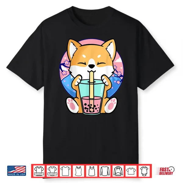 Kawaii Corgi Dog Bubble Tea Boba Anime Neko Japanese Kids Shirt