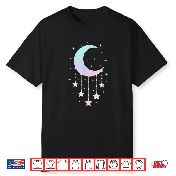 Kawaii Crescent Moon With Hanging Stars Pastel Anime Cute Shirt