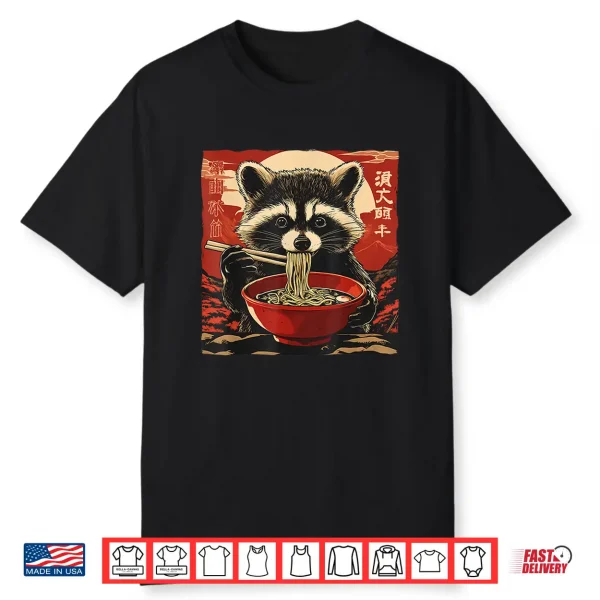 Kawaii Cute Raccoon Eating Ramen Noodles Anime Gift Shirt