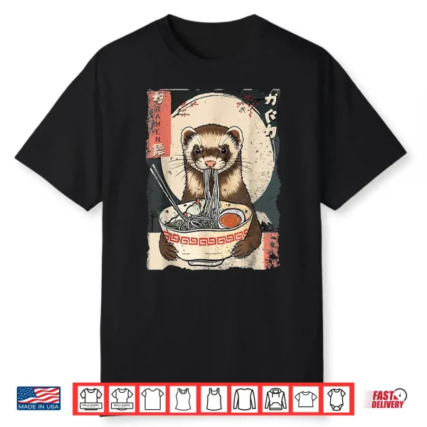 Kawaii Ferret Eating Ramen Noodles Funny Gift Men Women Kid Shirt