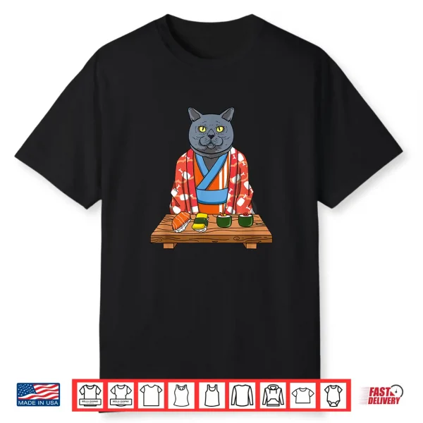 Kawaii Japanese British Shorthair Cat Kimono Sushi Shirt