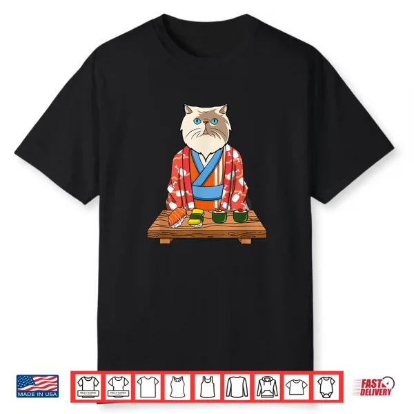 Kawaii Japanese Persian Cat Kimono Sushi Shirt