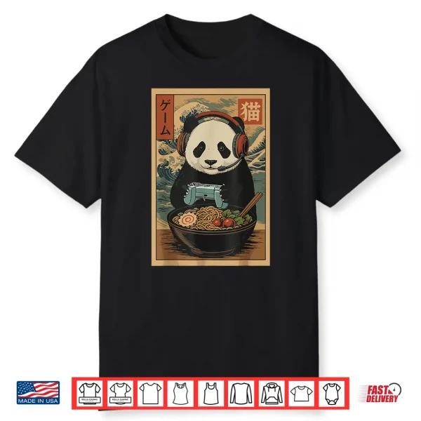 Kawaii Japanese Ramen Panda Retro Gaming Shirts For Men Shirt