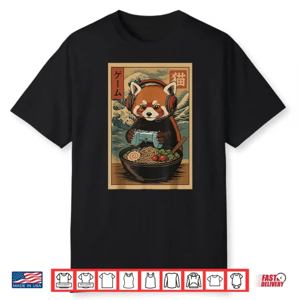 Kawaii Japanese Ramen Red Panda Retro Gaming Shirts For Men Shirt