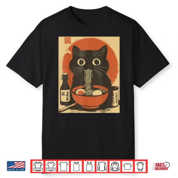 Kawaii Noodles Soup Anime Japanese Ramen Cat Teens Girls Shirt