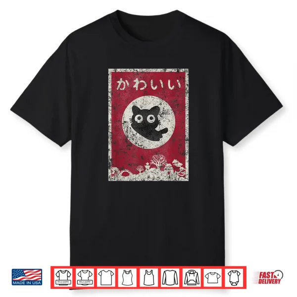 Kawaii Cat Japanese Black Anime Cat T Shirt Shirt