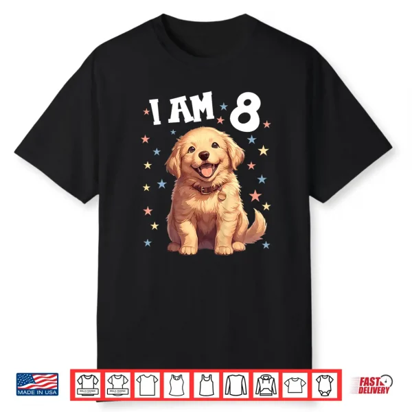 Kids 8 Years Old 8Th Birthday Golden Retrievers Golden Retriever Shirt