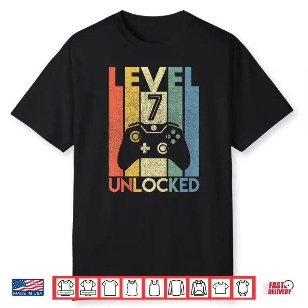 Kids Level 7 Unlocked Shirt Funny Video Gamer 7Th Birthday Gift Shirt
