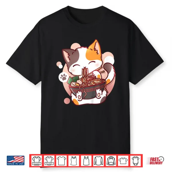 Kids Ramen Cat Anime Bowl Kawaii Neko Japanese Shirt