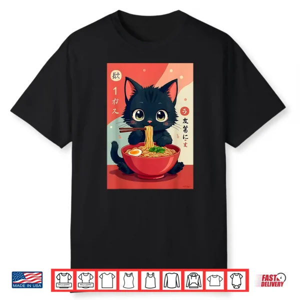 Kitten Eating Japanese Noodles Anime Manga Baby Cat Ramen Shirt