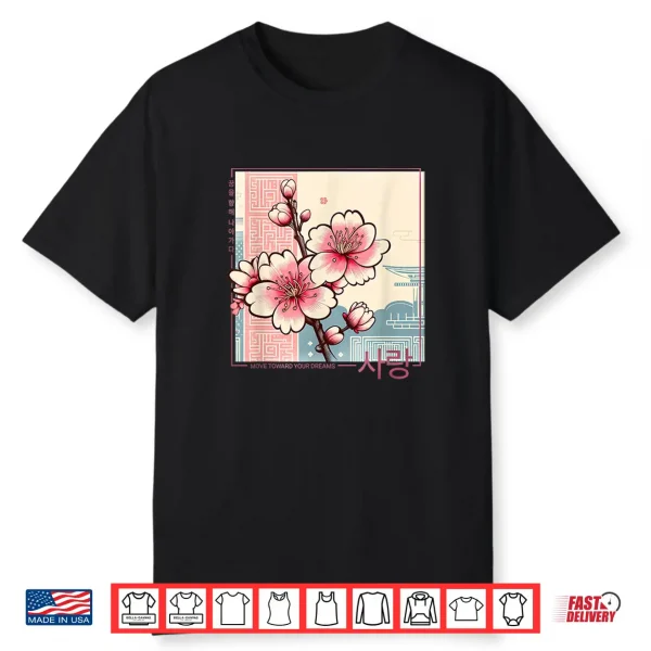 Korean Cherry Blossom In Aesthetic Anime Retro Kpop Flower Shirt