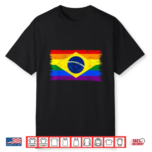 Lgbtq Rainbow Flag Of Brazil South America Gay Pride Shirt
