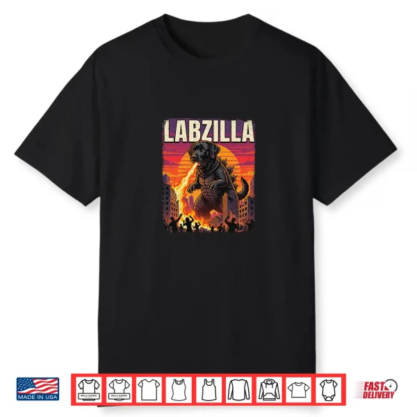 Labzilla Giant Black Labrador Retriever Dog Monster Parody Shirt