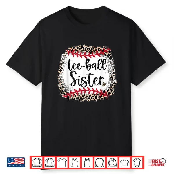 Leopard Tee Ball Sister T Ball Mom Mother’S Day Toddler Kids Shirt