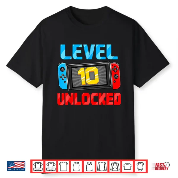 Level 10 Unlocked Gamer 10Th Birthday Gift Video Game Boys Shirt