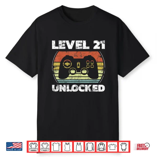 Level 21 Unlocked Funny Video Gamer 21St Birthday Shirt