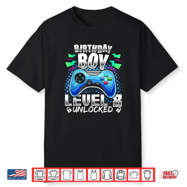 Level 8 Unlocked Video Game 8Th Birthday Gamer Gift Boys Shirt