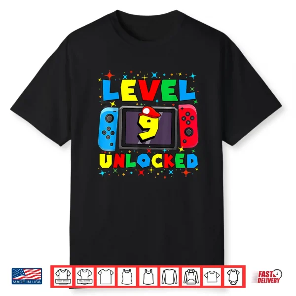 Level 9 Unlocked Gamer 9Th Birthday Gift Video Game Boys Shirt