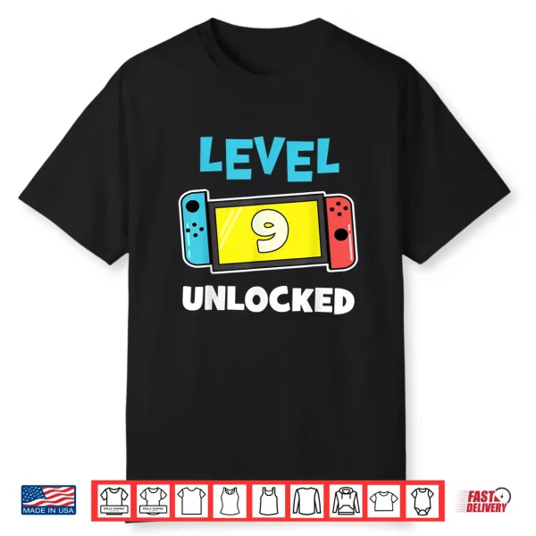 Level 9 Unlocked Gamer 9Th Birthday Gift Video Game Lovers Shirt