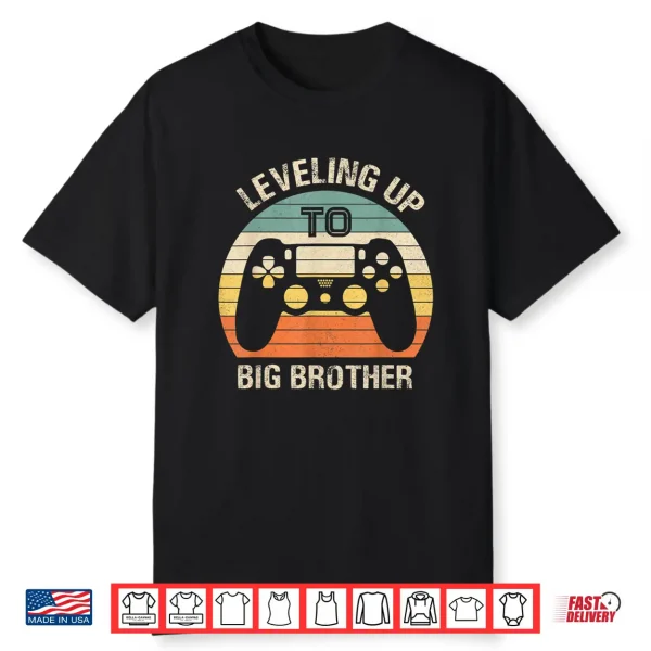 Leveling Up To Big Brother 2020 Funny Gamer Vintage Kids Men Shirt