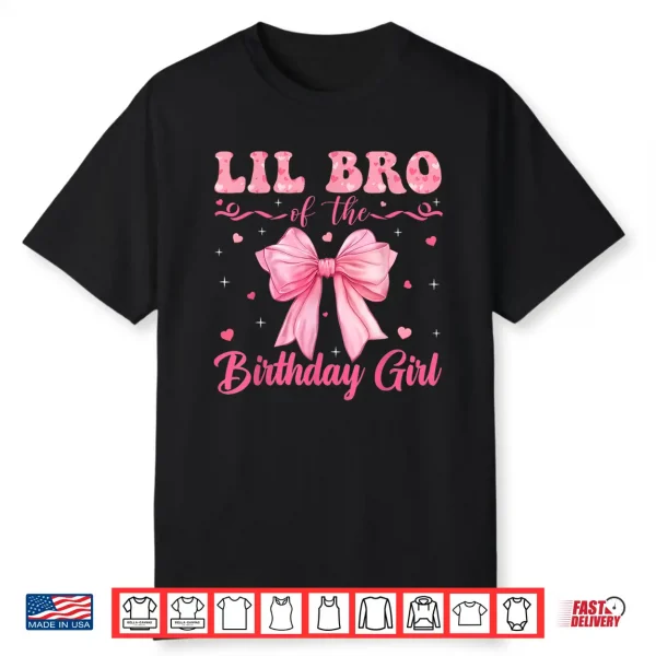 Lil Bro Of The Birthday Girl Family Pink Coquette Bow Party Shirt