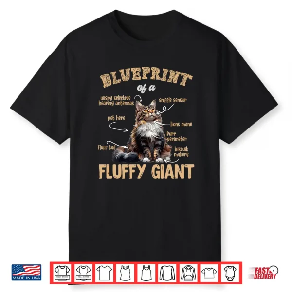 Maine Coon Blueprint Fluffy Giant Cat Owner Maine Coon Shirt