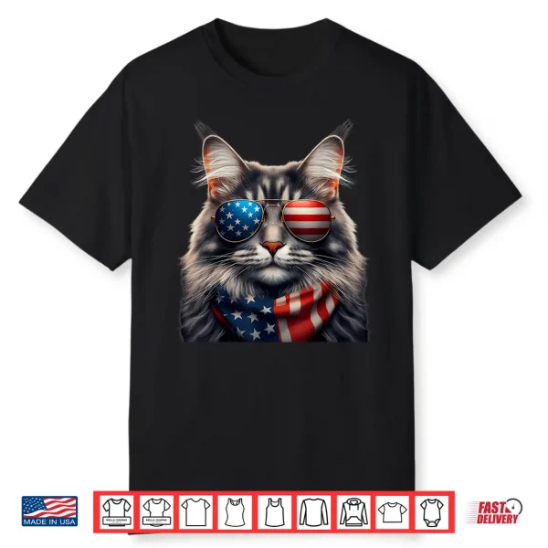 Maine Coon Cat 4Th Of July Independence Day Owner American Shirt